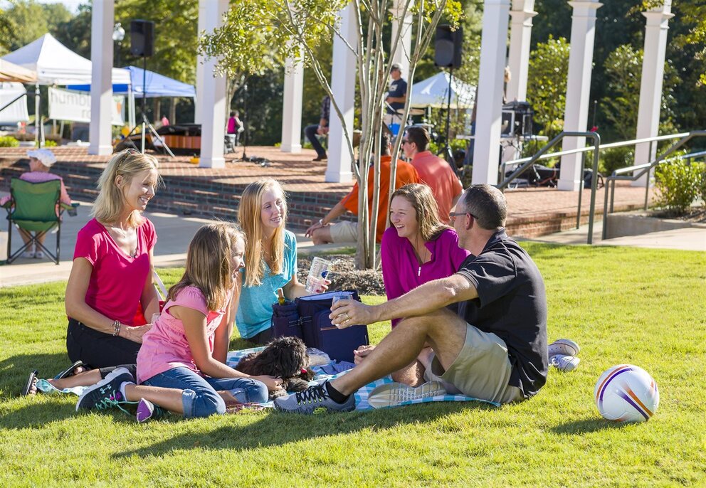 family picnic in town center at patrick square