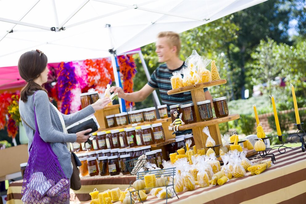 honey stand at market in patrick square